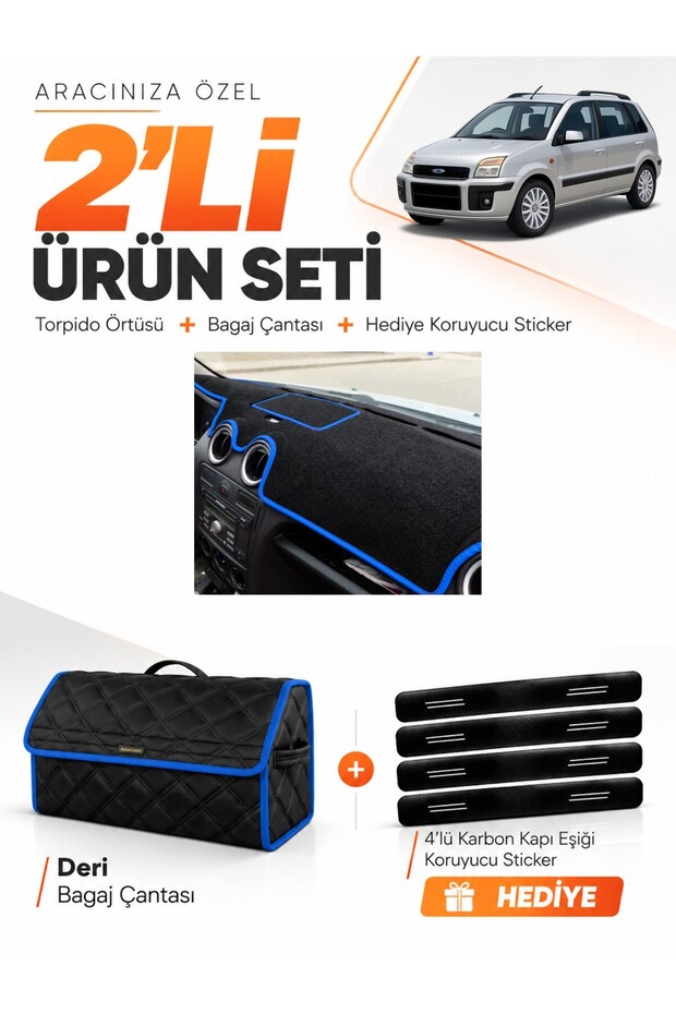 Ford Fusion (2009-2012) Compatible Glove Box Cover + Leather Trunk Bag + Sticker Set - Fo038