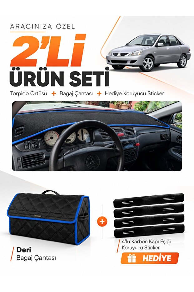 Mitsubishi Lancer (2003-2006) Compatible Torpedo Cover + Leather Trunk Bag + Sticker Set - Mi013