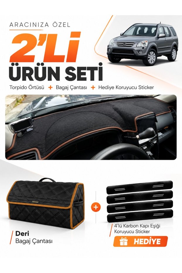 Dashboard Cover + Leather Trunk Bag + Sticker Set Compatible with Honda Cr-V (2000-2006) - Ho014