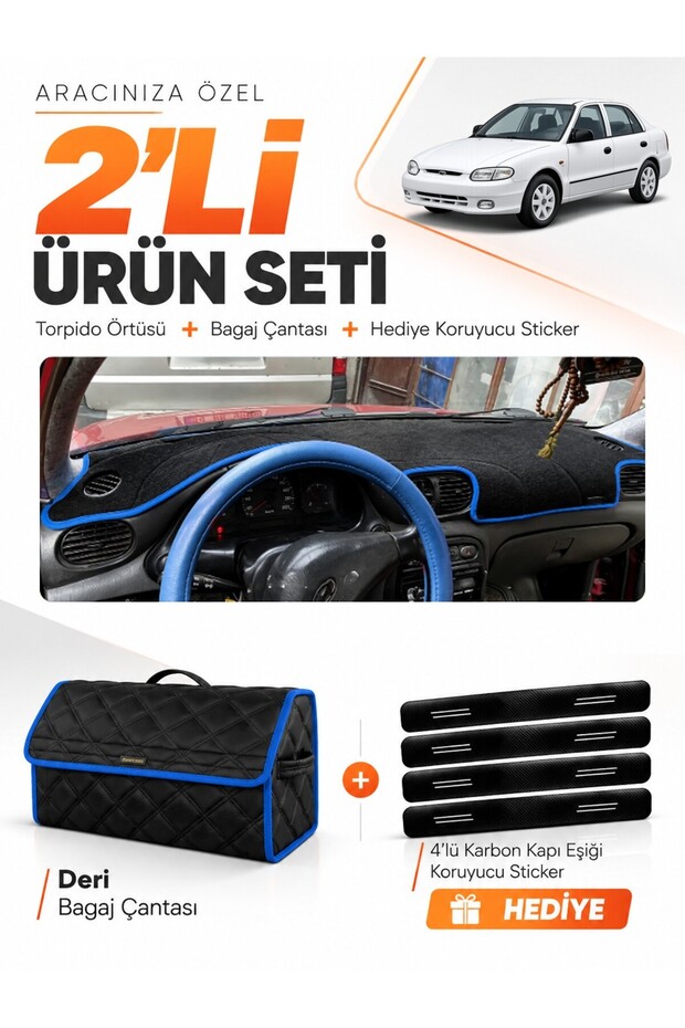 Hyundai Accent Egg Cargo (1993-1999) Compatible Glove Box Cover + Leather Trunk Bag Set - Hu008