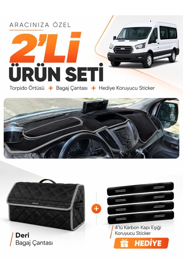 Ford Transit Covered (2013-2018) Compatible Glove Box Cover + Leather Luggage Bag + Sticker Set - Fo031