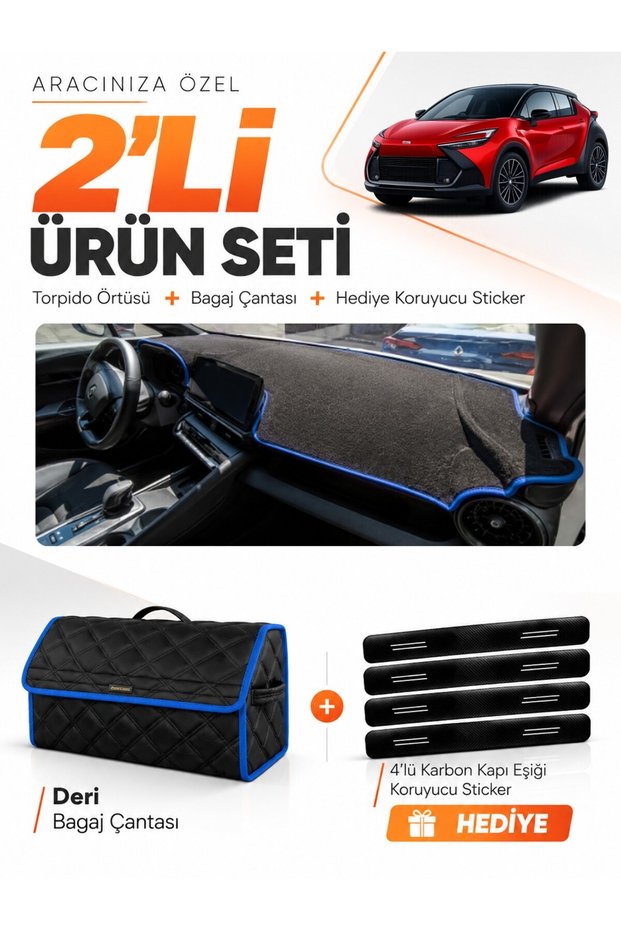 Toyota Chr No Head up Display (2024-2026) Compatible Dashboard Cover + Leather Trunk Bag Set - To028