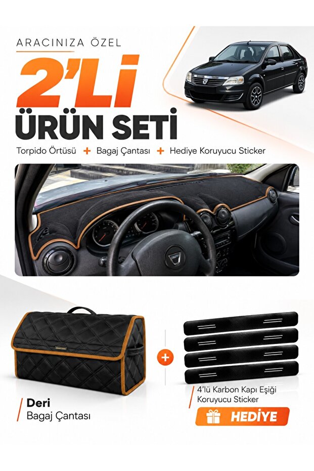 Daci̇a Logan (2009-2012) Compatible Torpedo Cover + Leather Luggage Bag + Sticker Set - Da005