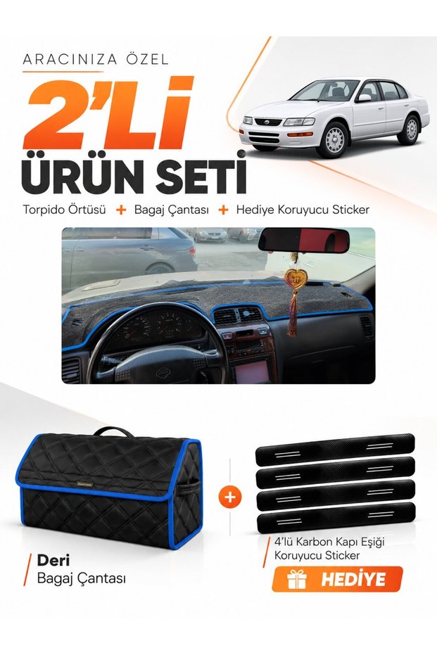 Nissan Maxima A32 (1994-1999) Compatible Torpedo Cover + Leather Trunk Bag + Sticker Set - Ni005