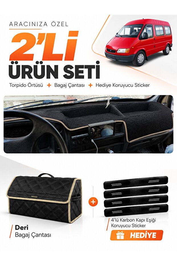 Ford Transit 1 (1986-1994) Compatible Glove Box Cover + Leather Luggage Bag + Sticker Set - Fo027
