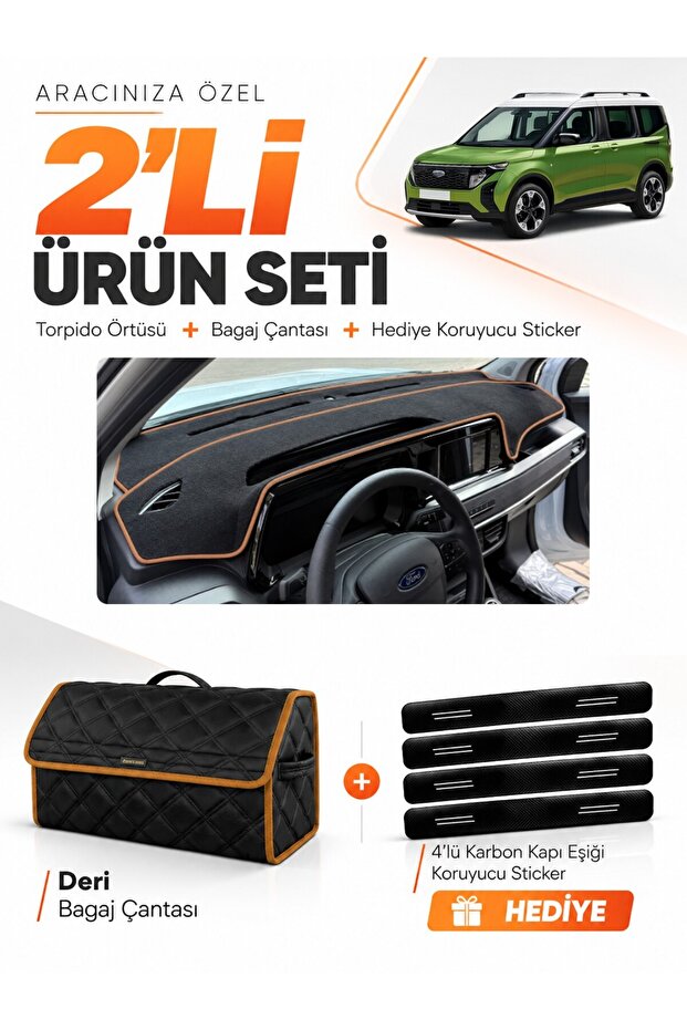 Ford Courier (2024-2027) Compatible Glove Box Cover + Leather Luggage Bag + Sticker Set - Fo037