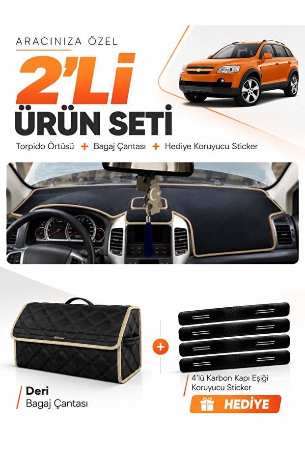 Chevrolet Capti̇va (2008-2011) Compatible Dashboard Cover + Leather Trunk Bag + Sticker Set - Ch007