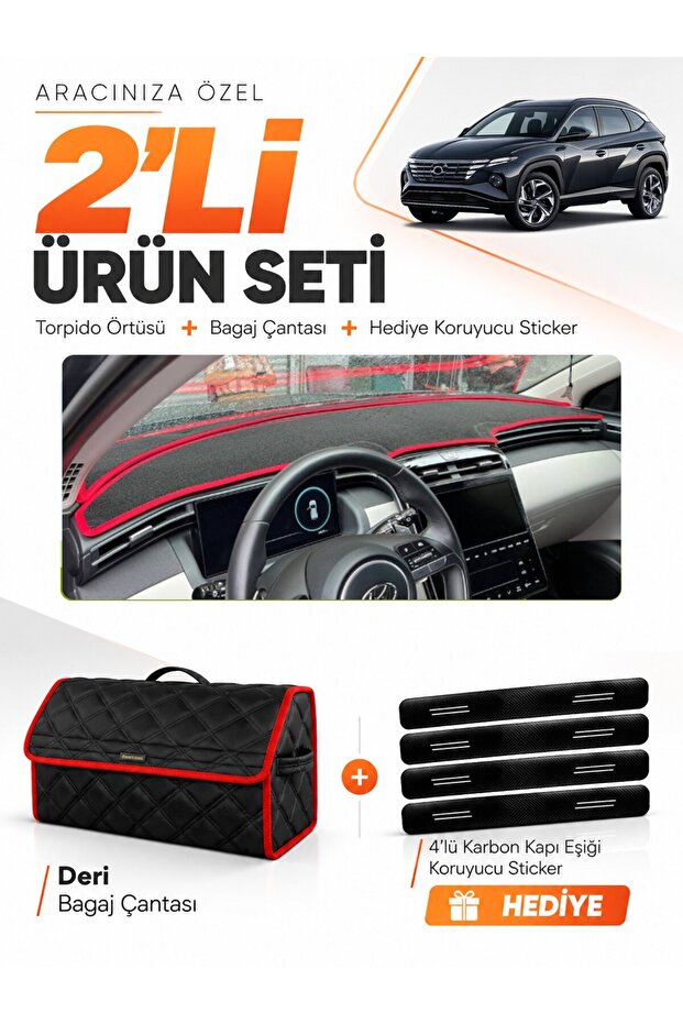 Hyundai Tucson (2021-2024) Compatible Glove Box Cover + Leather Trunk Bag + Sticker Set - Hu037
