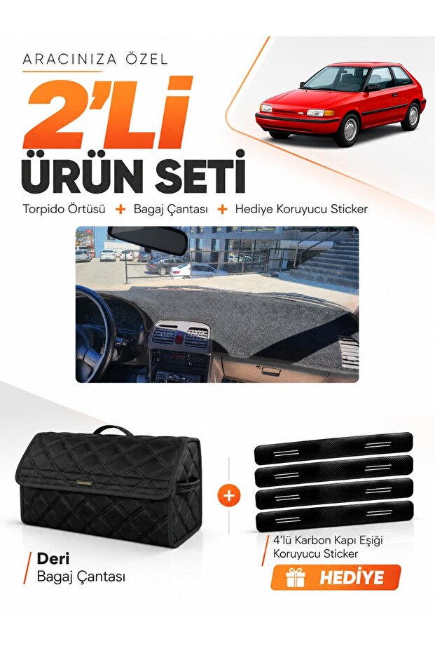Mazda 323 Hatchback Bg Kasa (1991-1995) Compatible Dashboard Cover + Leather Trunk Bag Set - Ma005