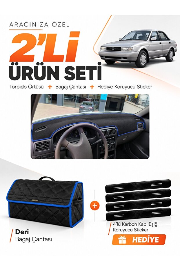 Nissan Sunny (1990-1995) Compatible Torpedo Cover + Leather Trunk Bag + Sticker Set - Ni018