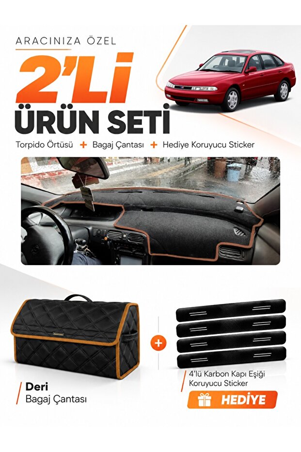Mazda 626 Cronos (1991-1996) Compatible Dashboard Cover + Leather Trunk Bag + Sticker Set - Ma009
