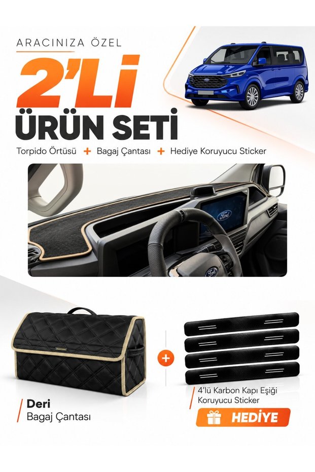 Ford Transit Custom (2025-Later) Compatible Glove Box Cover + Leather Luggage Bag + Sticker Set - Fo039