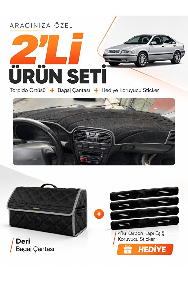 Volvo S40 (1996-2002) Compatible Glove Box Cover + Leather Trunk Bag + Sticker Set - Vo001