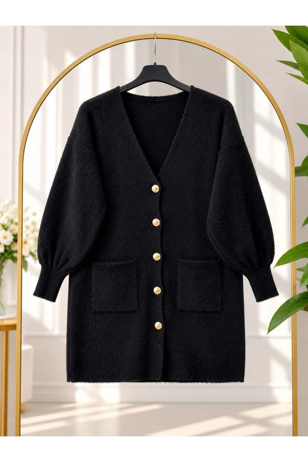Women's Hijab Balloon Sleeve Knitwear Cardigan Black