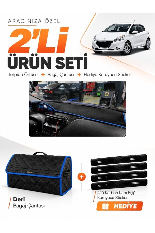 Dashboard Cover + Leather Luggage Bag + Sticker Set Compatible with Peugeot 208 Eski̇ Pe029