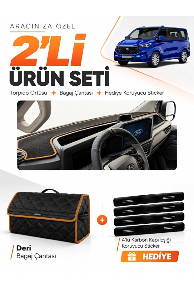 Ford Transit Custom (2025-Later) Compatible Glove Box Cover + Leather Luggage Bag + Sticker Set - Fo039