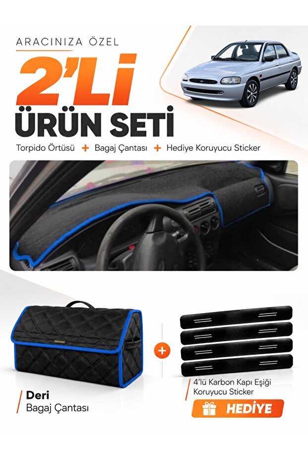 Ford Escort (1996-2002) Compatible Glove Box Cover + Leather Trunk Bag + Sticker Set - Fo014