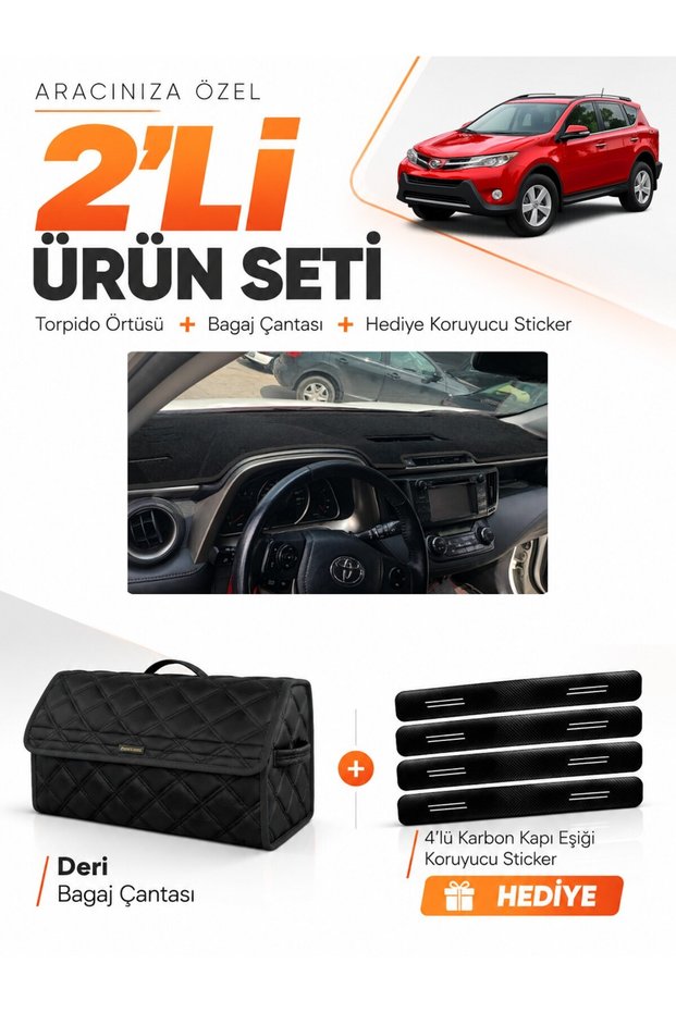 Glove Box Cover + Leather Trunk Bag + Sticker Set Compatible with Toyota Rav4 (2013-2018) - To023