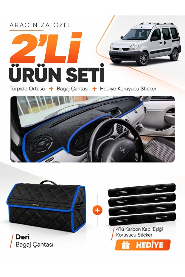 Renault Kangoo 2 Airbagged (2004-2008) Compatible Torpedo Cover + Leather Luggage Bag Set - Re027