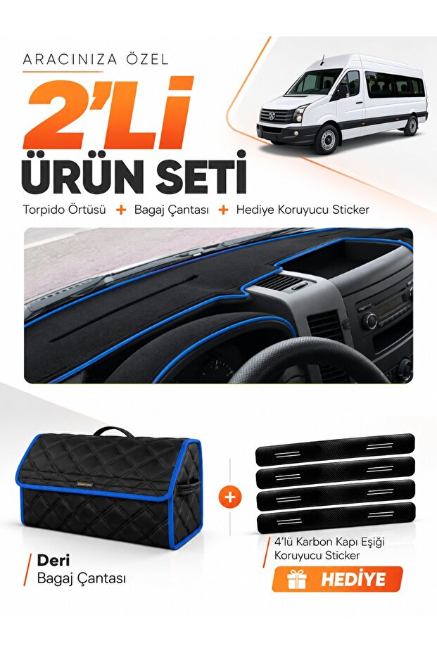 Volkswagen Crafter (2006-2014) Compatible Dashboard Cover + Leather Trunk Bag + Sticker Set - Mb020