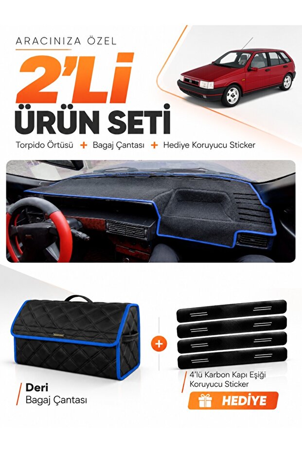 Fiat Tipo (1992-1997) Analog Console Compatible Dashboard Cover + Leather Trunk Bag Set - Fi020