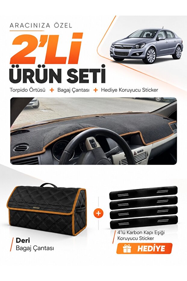 Opel Astra H (2003-2014) Compatible Dashboard Cover + Leather Trunk Bag + Sticker Set - Op003