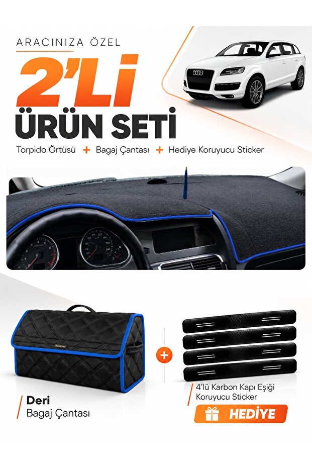 Audi Q7 (2005-2015) Compatible Glove Box Cover + Leather Trunk Bag + Sticker Set - Au005
