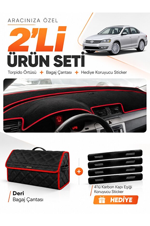 Volkswagen Passat B7 (2010-2015) Compatible Dashboard Cover + Leather Trunk Bag + Sticker Set - Vw016