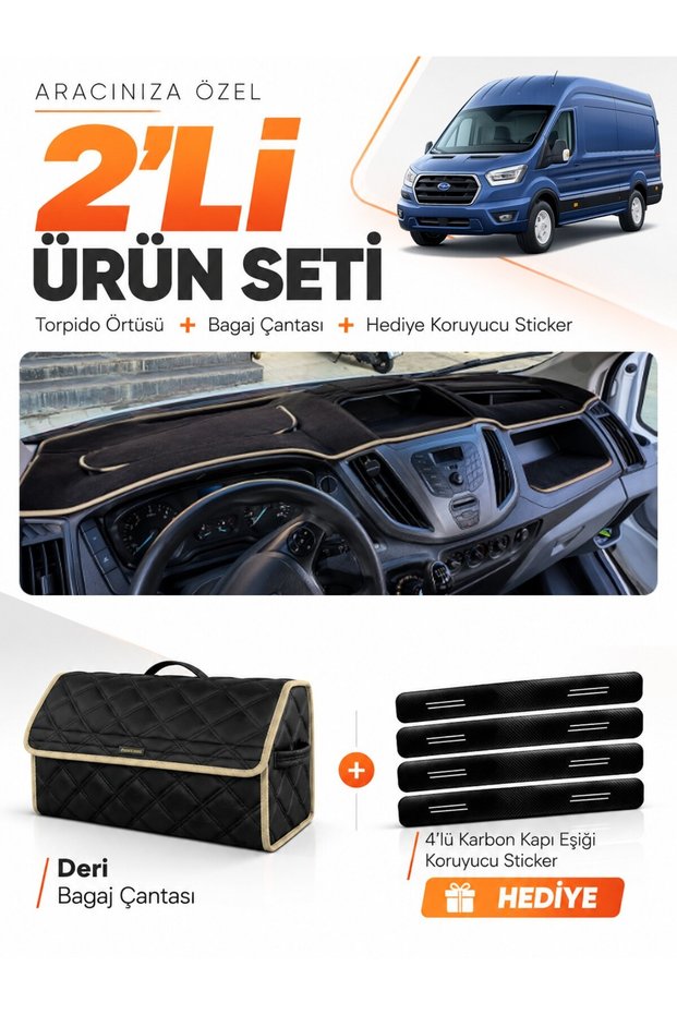 Ford Transit (2015-2022) Compatible Glove Box Cover + Leather Luggage Bag + Sticker Set - Fo030