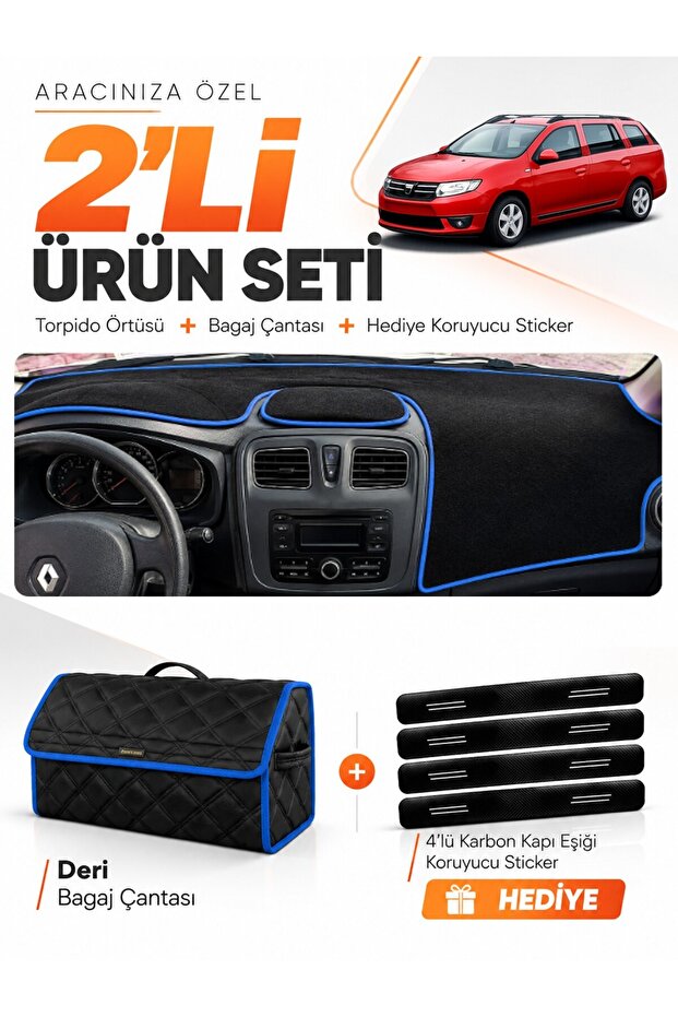 Daci̇a Logan Mcv (2012-2021) Compatible Dashboard Cover + Leather Trunk Bag + Sticker Set - Re015