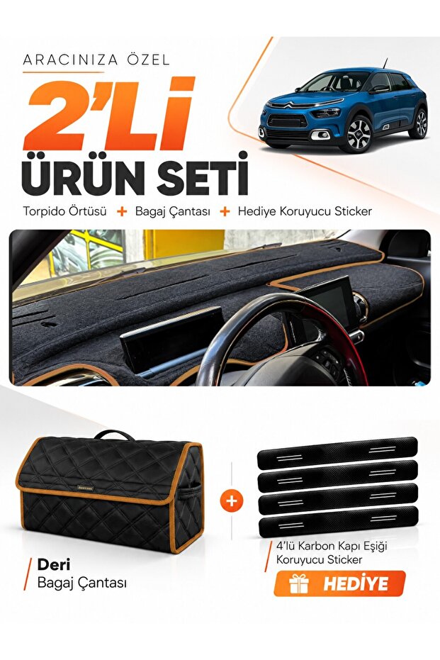 Citroen Cactus (2018-2020) Compatible Dashboard Cover + Leather Trunk Bag + Sticker Set - Ci017