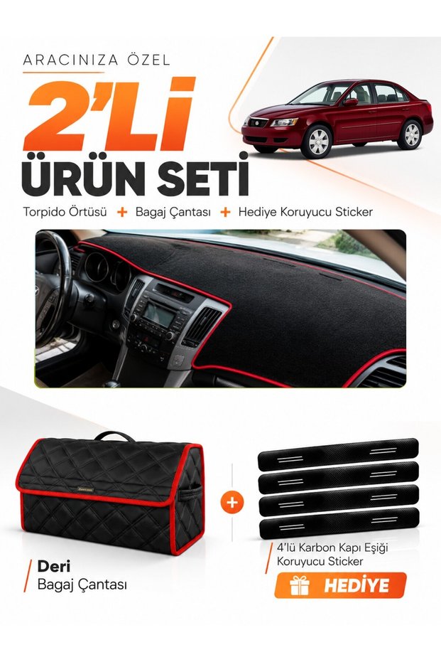 Hyundai Sonata (2007-2012) Compatible Glove Box Cover + Leather Trunk Bag + Sticker Set - Hu030