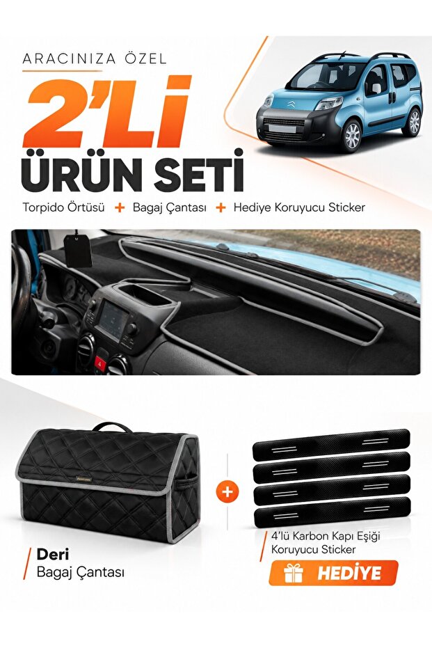 Citroen Nemo (2007-2020) Compatible Dashboard Cover + Leather Trunk Bag + Sticker Set - Ci005