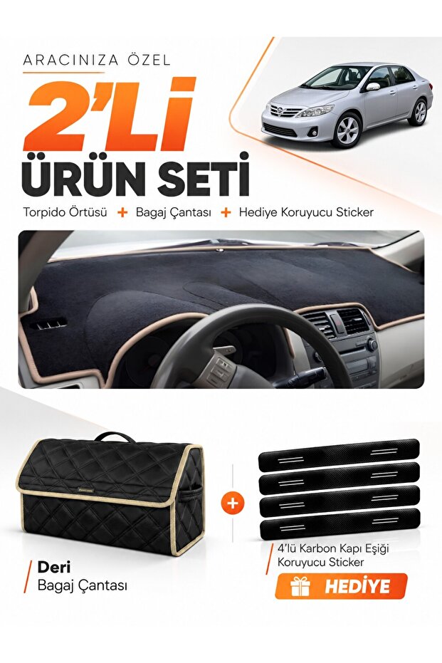 Toyota Corolla E140 (2006-2012) Compatible Dashboard Cover + Leather Trunk Bag + Sticker Set - To015