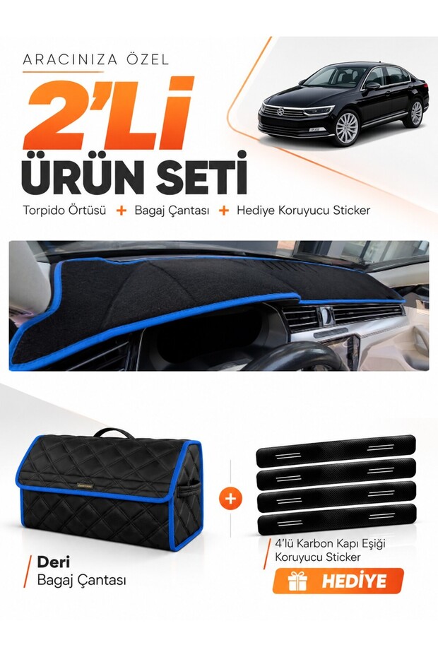 Dashboard Cover + Leather Trunk Bag + Sticker Set Compatible with Volkswagen Passat B8 (2015-2020) - Vw017