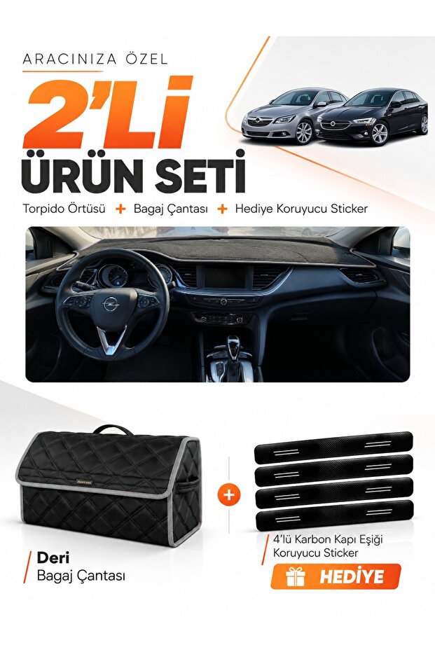Opel Insignia (2017-2026) Compatible Glove Box Cover + Leather Trunk Bag + Sticker Set - Op021