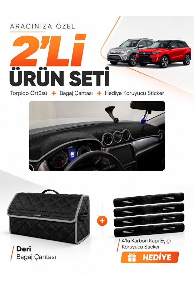 Suzuki Grand Vitara (2013-2025) Compatible Dashboard Cover + Leather Trunk Bag + Sticker Set - Sz006