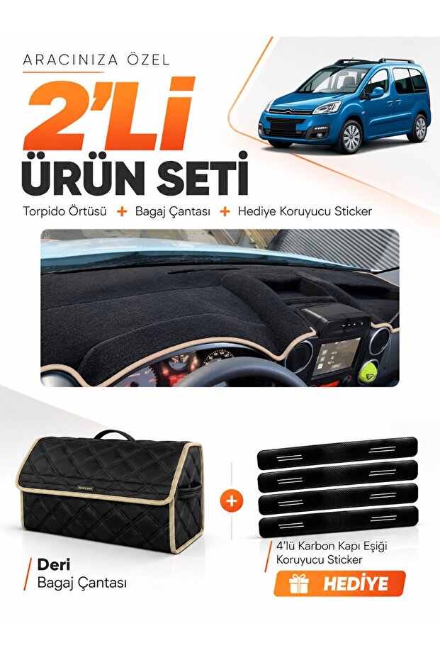 Citroen Berlingo Top Pocket Without Cover (2015-2020) Compatible Glove Box Cover + Leather Bag Set - Ci016
