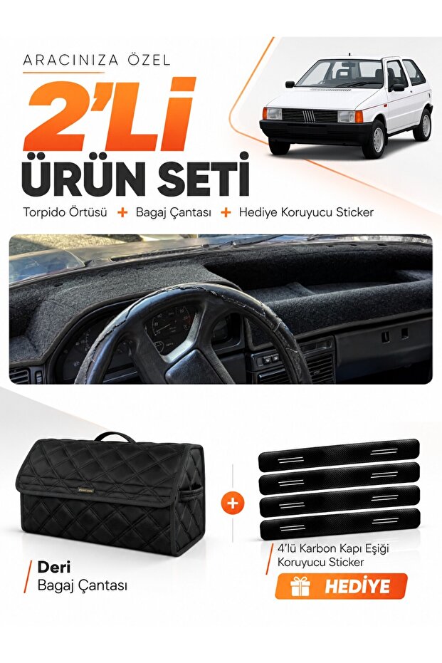 Fiat Uno 60,70 (1983-1995) Compatible Dashboard Cover + Leather Trunk Bag + Sticker Set - Fi019