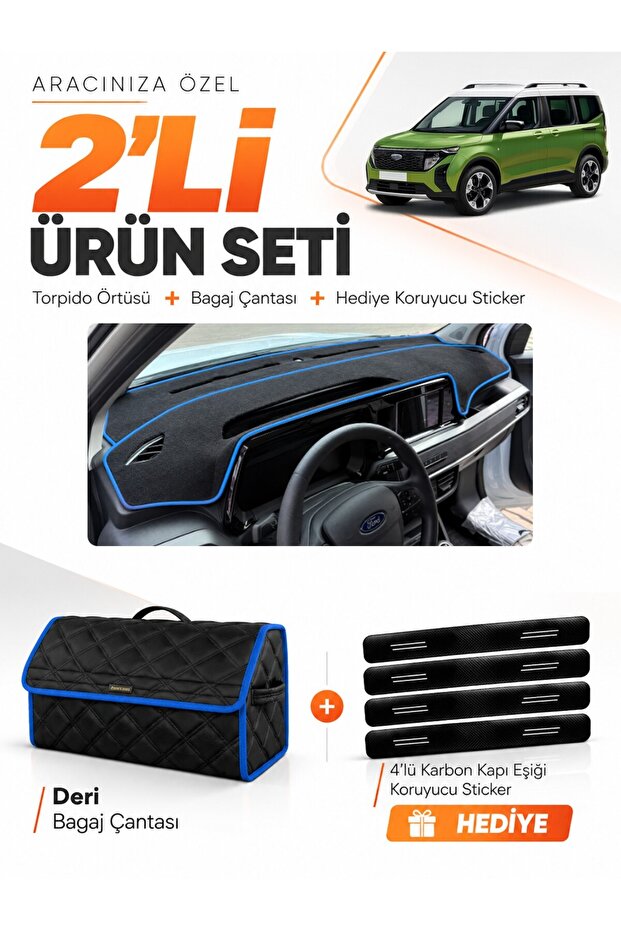 Ford Courier (2024-2027) Compatible Glove Box Cover + Leather Luggage Bag + Sticker Set - Fo037