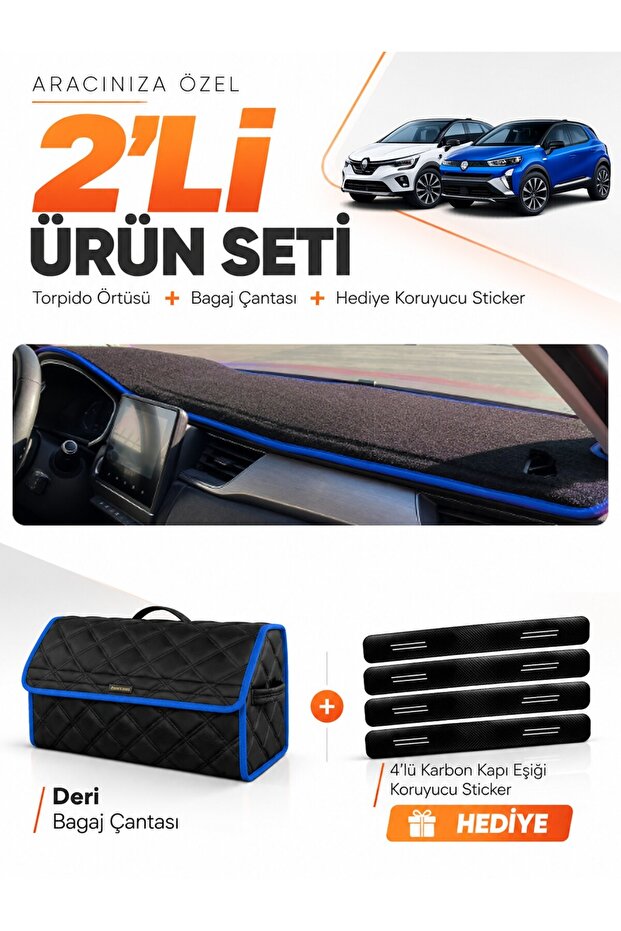 Renault Captur 2 (2019-2024) Compatible Glove Box Cover + Leather Trunk Bag + Sticker Set - Re036