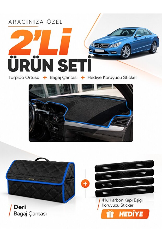 Mercedes C207 (2009-2017) Compatible Dashboard Cover + Leather Trunk Bag + Sticker Set - Mb008