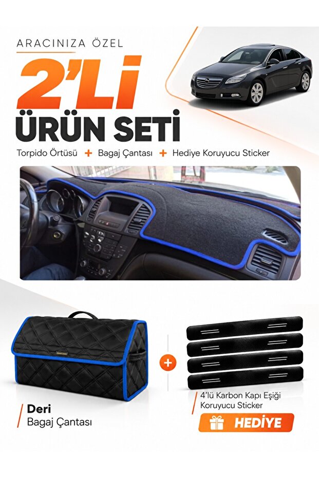 Opel Insignia (2008-2013) Compatible Glove Box Cover + Leather Trunk Bag + Sticker Set - Op010