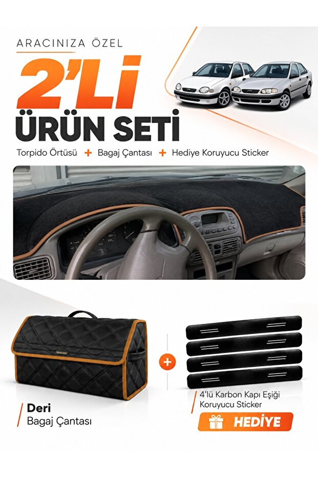 Toyota Corolla Terra E110 (1997-2002) Compatible Dashboard Cover + Leather Trunk Bag Set - To013
