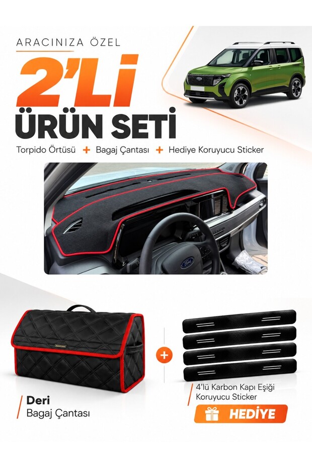 Ford Courier (2024-2027) Compatible Glove Box Cover + Leather Luggage Bag + Sticker Set - Fo037