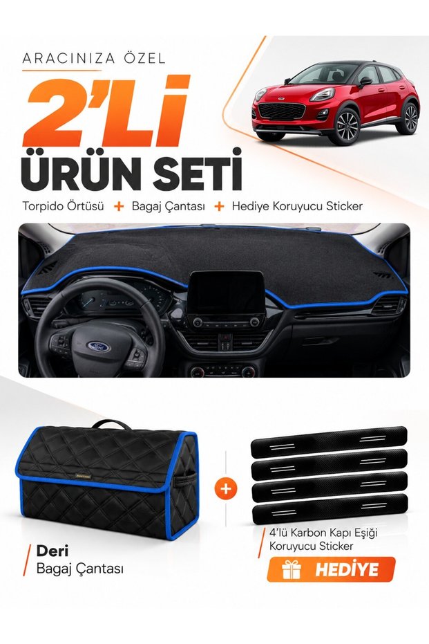 Glove Box Cover + Leather Luggage Bag + Sticker Set Compatible with Ford Puma (2020-2023) - Fo023
