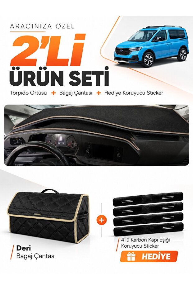 Ford Tourneo Connect (2023-2026) Compatible Dashboard Cover + Leather Trunk Bag + Sticker Set - Fo024