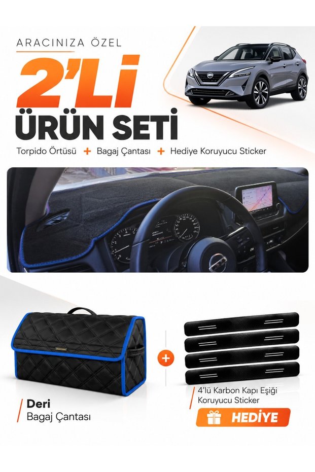 Glove Box Cover + Leather Luggage Bag + Sticker Set Compatible with Nissan Qashqai (2021-2024) - Ni021