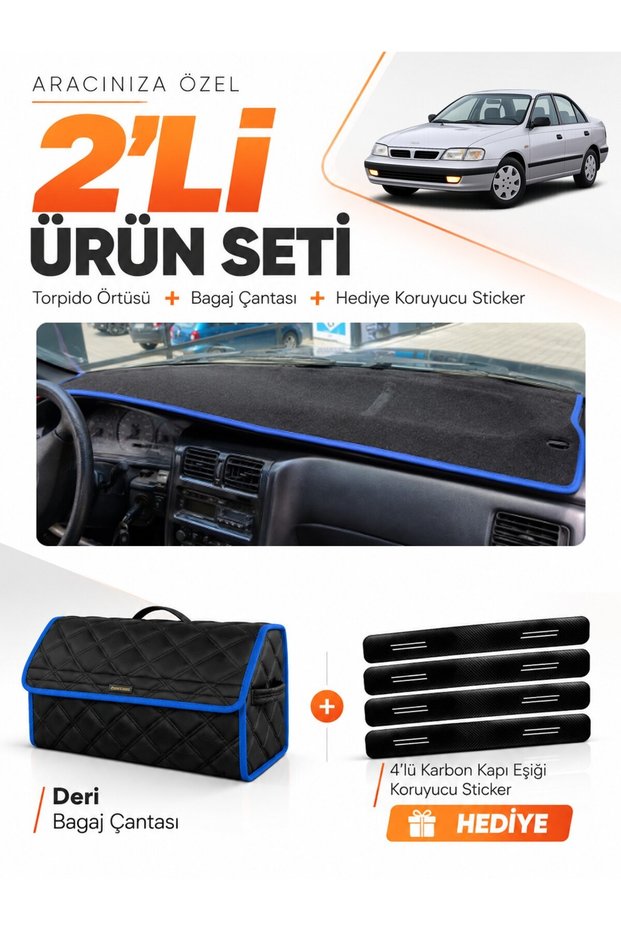 Toyota Carina E T190 Without Airbags (1992-1997) Compatible Glove Box Cover + Leather Trunk Bag Set - To009