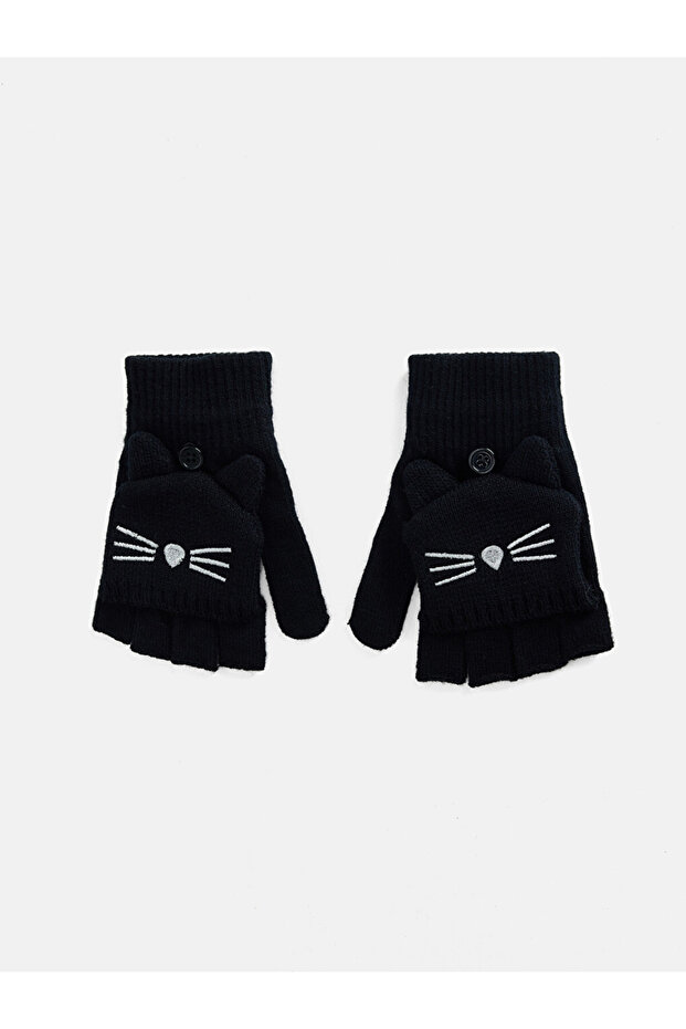 Rmz Gi̇yi̇m Farkiyla Cat Embroidered Girls' Gloves
